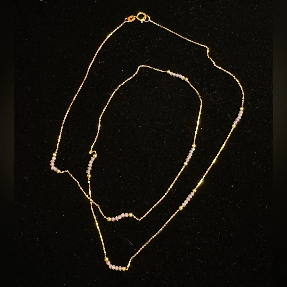 10k yellow gold amethyst bead station necklace - Picture 5 of 8